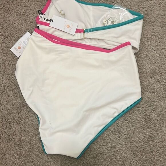 Shade & Shore Size S One Shoulder High Waist Bikini Set White Swimsuit NWT - Picture 9 of 9